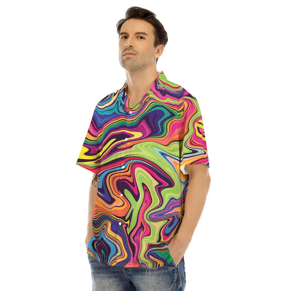 Colorful Psychedelic Print Men's Hawaiian Shirt-grizzshop