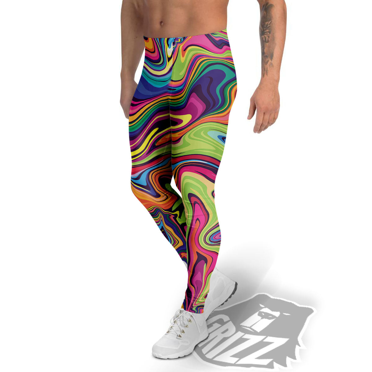 Colorful Psychedelic Print Men's Leggings-grizzshop