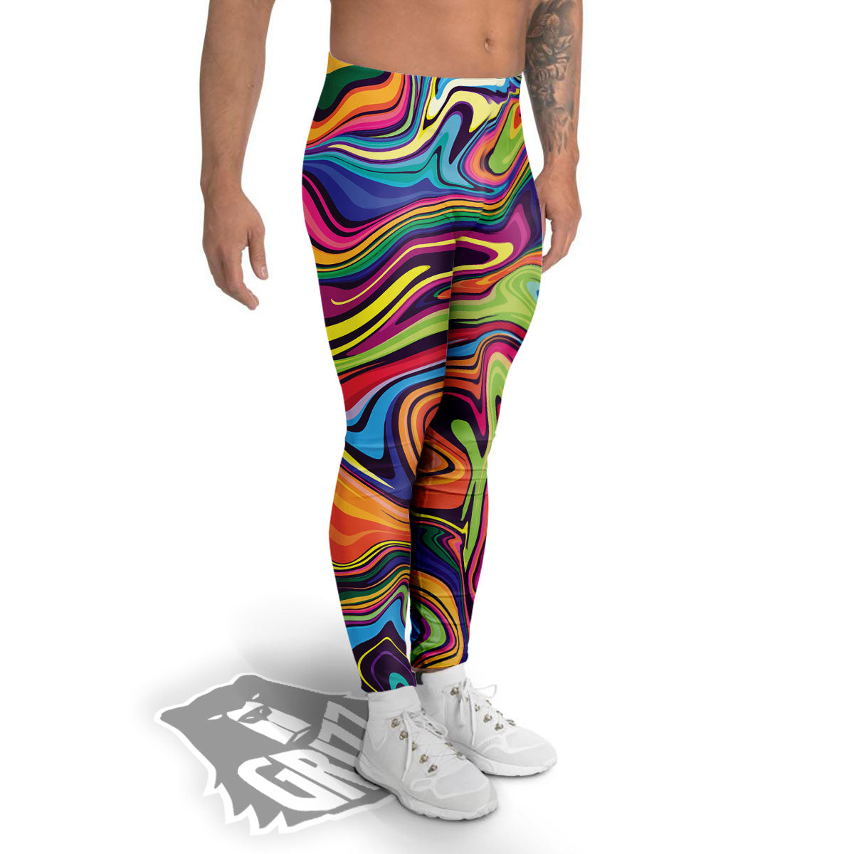 Colorful Psychedelic Print Men's Leggings-grizzshop