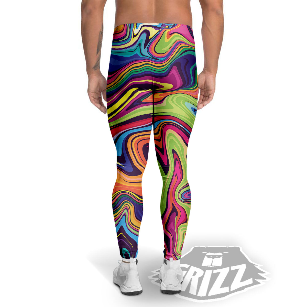 Colorful Psychedelic Print Men's Leggings-grizzshop