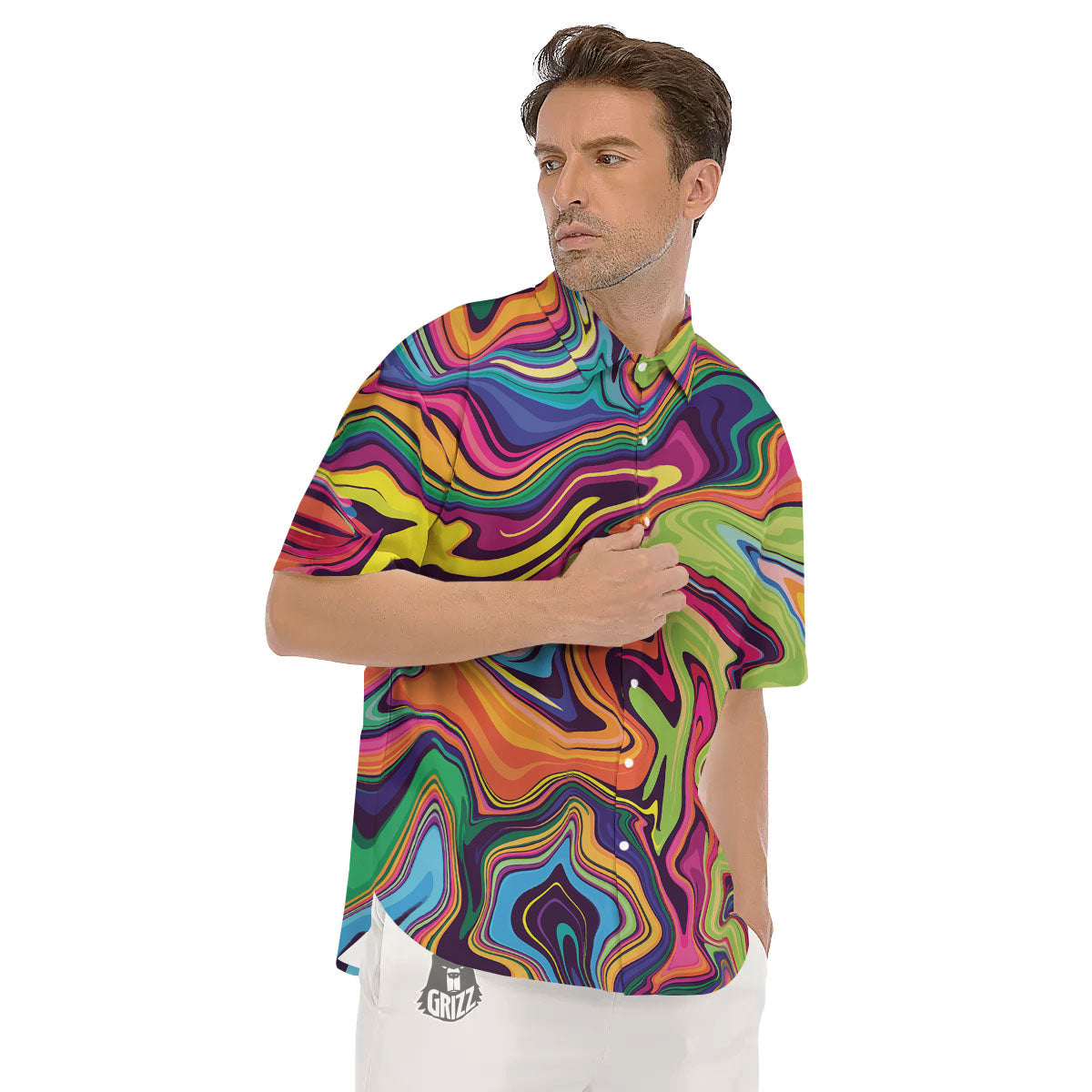 Colorful Psychedelic Print Men's Short Sleeve Shirts-grizzshop
