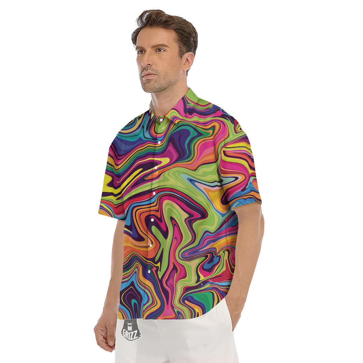 Colorful Psychedelic Print Men's Short Sleeve Shirts-grizzshop
