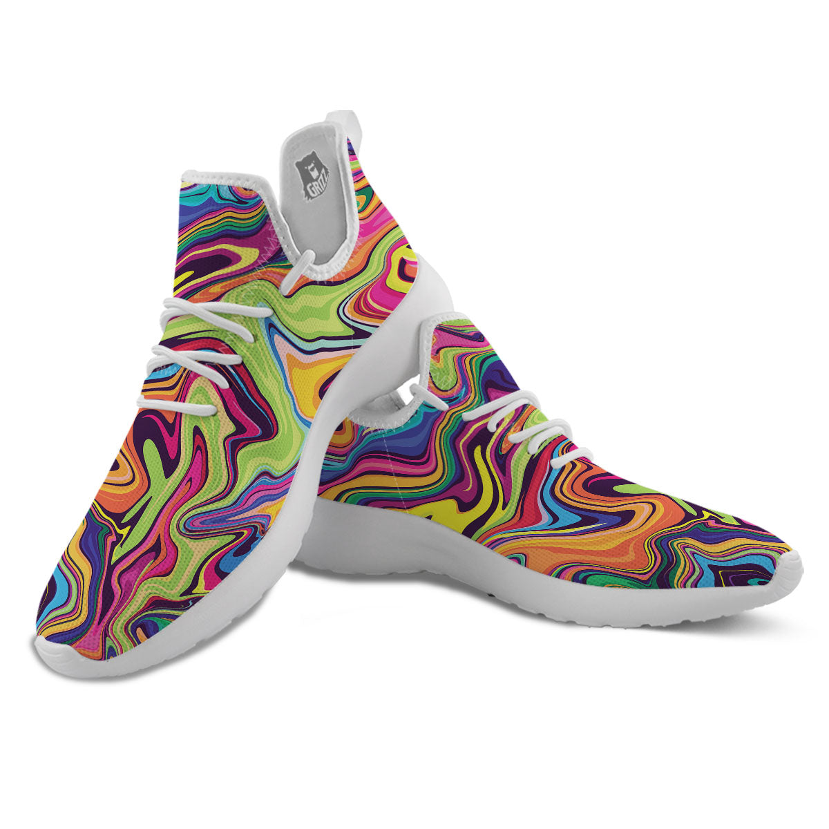 Colorful Psychedelic Print White Athletic Shoes-grizzshop