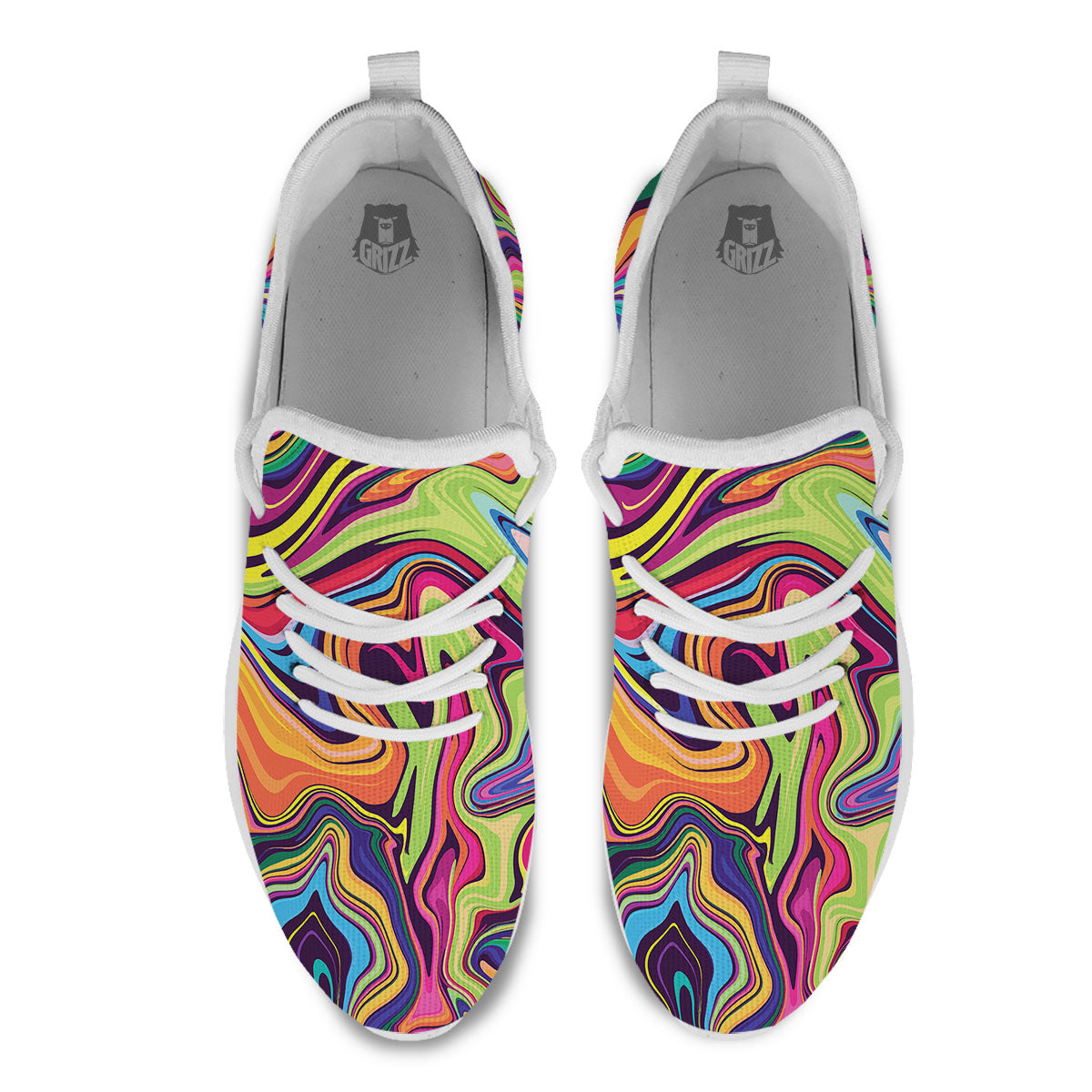 Colorful Psychedelic Print White Athletic Shoes-grizzshop