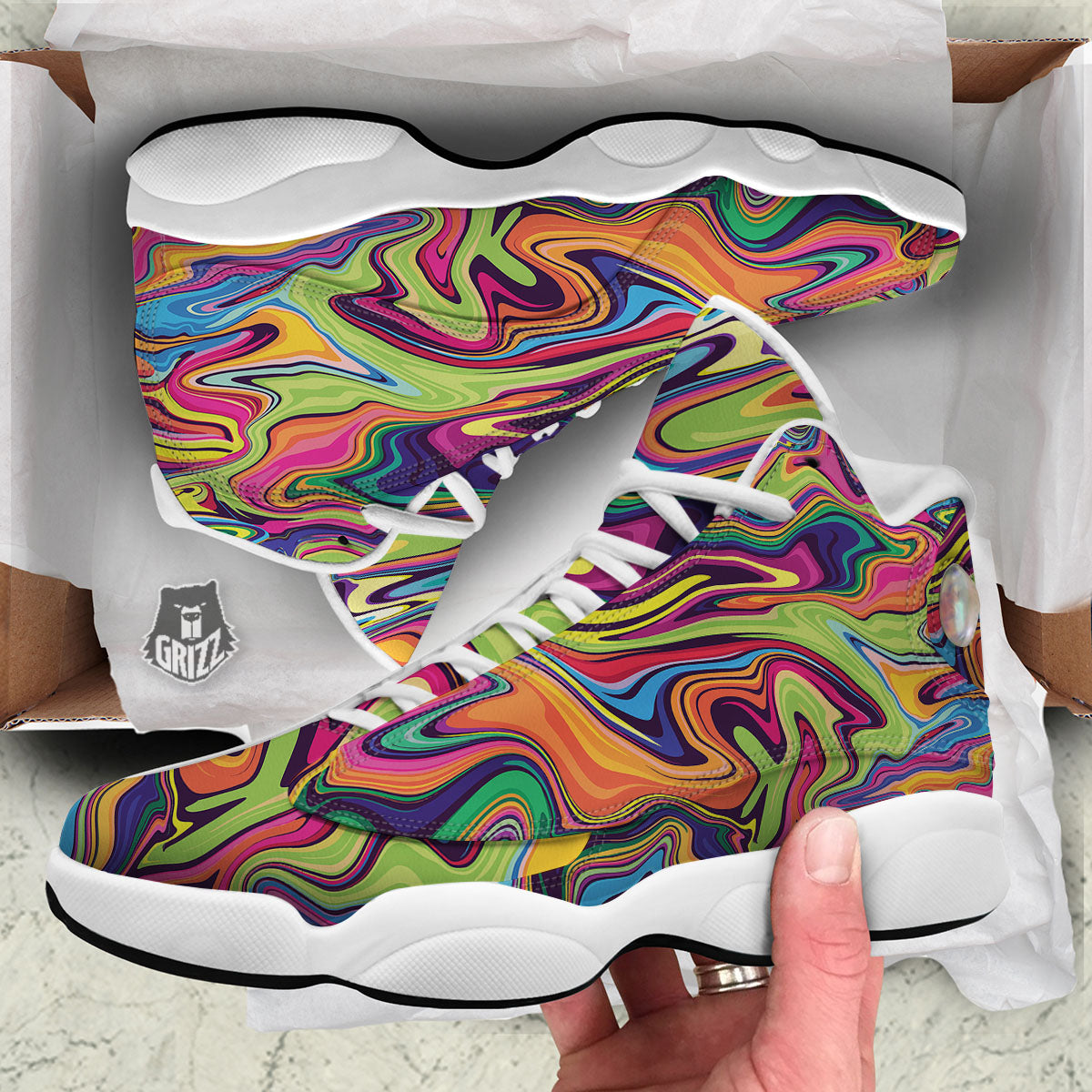 Colorful Psychedelic Print White Basketball Shoes-grizzshop