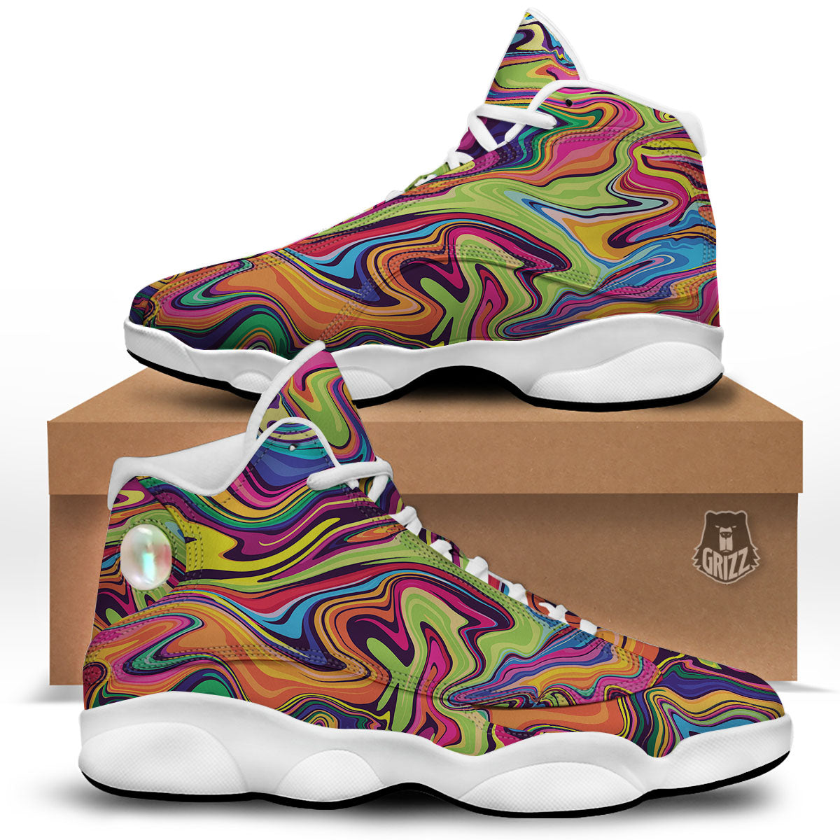 Colorful Psychedelic Print White Basketball Shoes-grizzshop