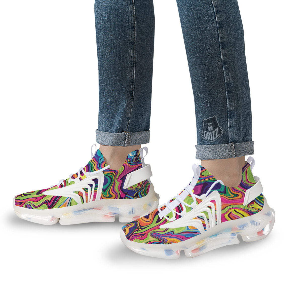 Colorful Psychedelic Print White Gym Shoes-grizzshop