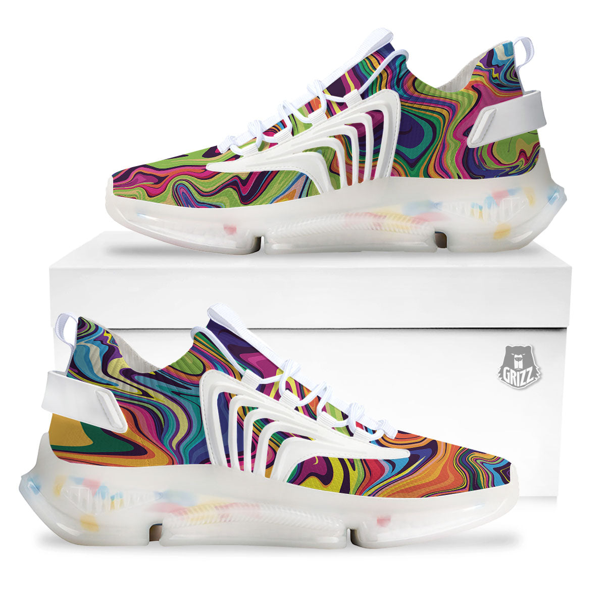 Colorful Psychedelic Print White Gym Shoes-grizzshop