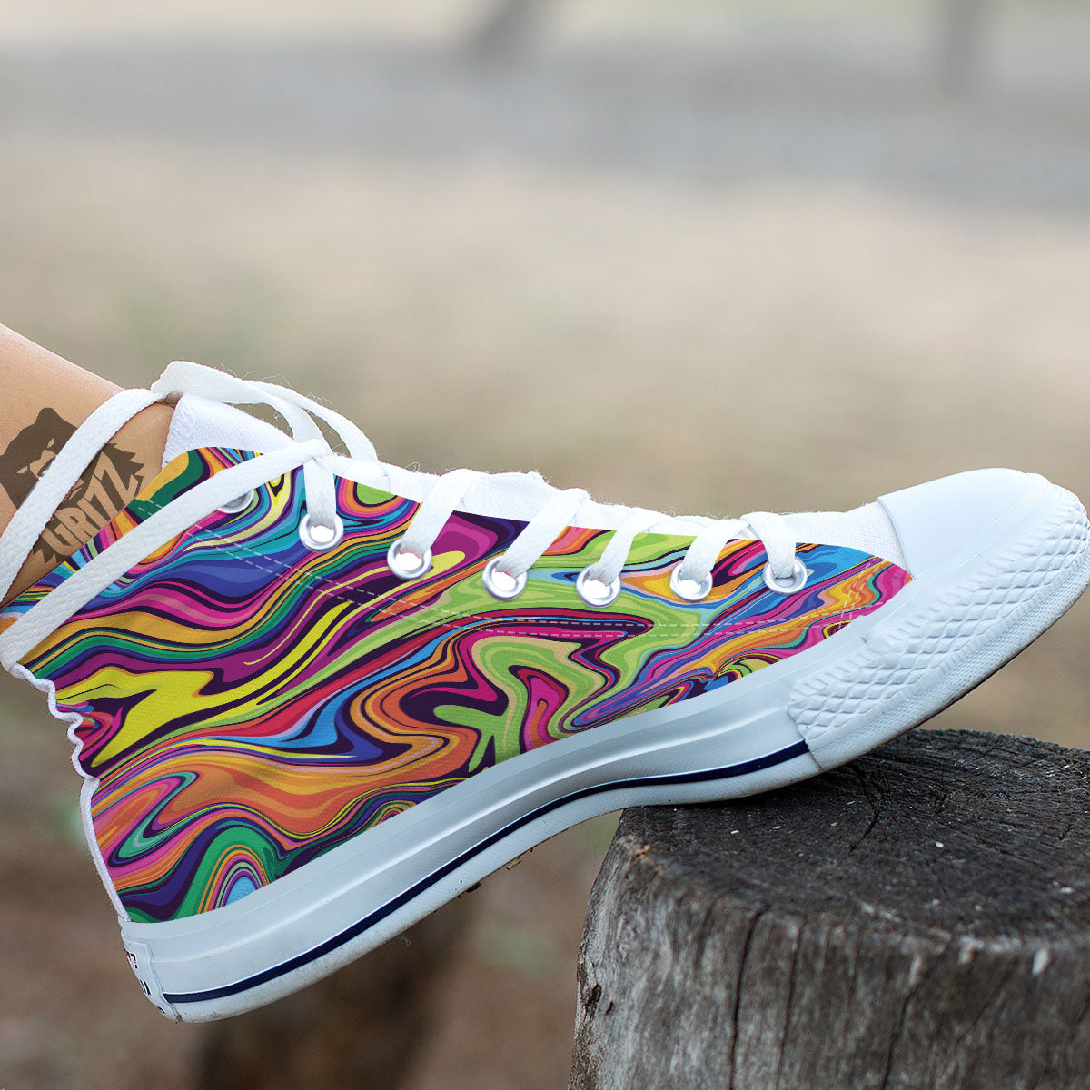 Colorful Psychedelic Print White High Top Shoes-grizzshop