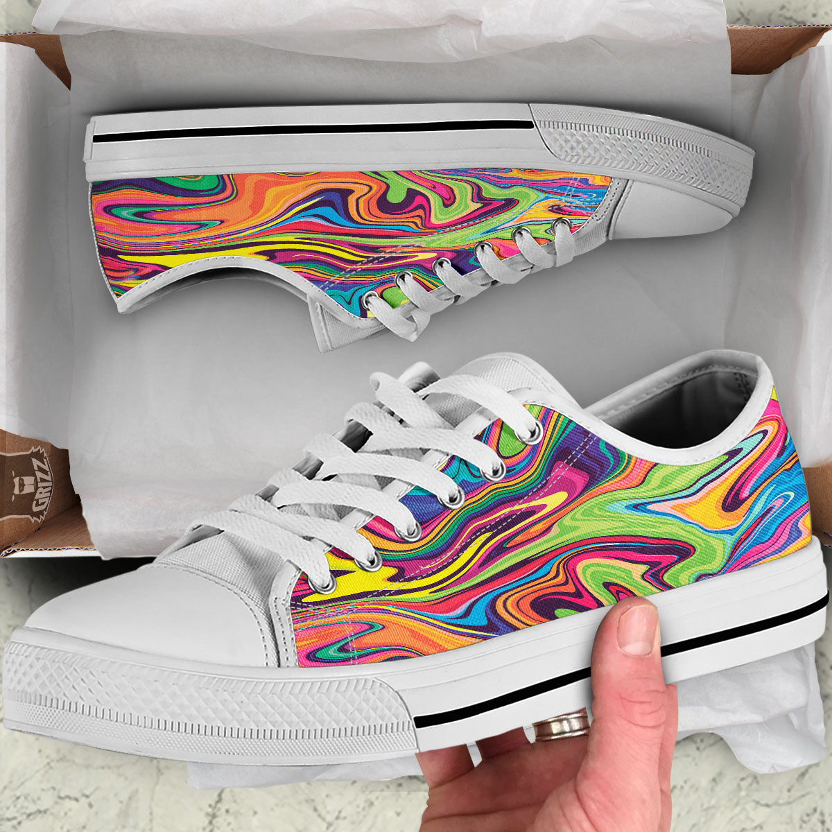 Colorful Psychedelic Print White Low Top Shoes-grizzshop