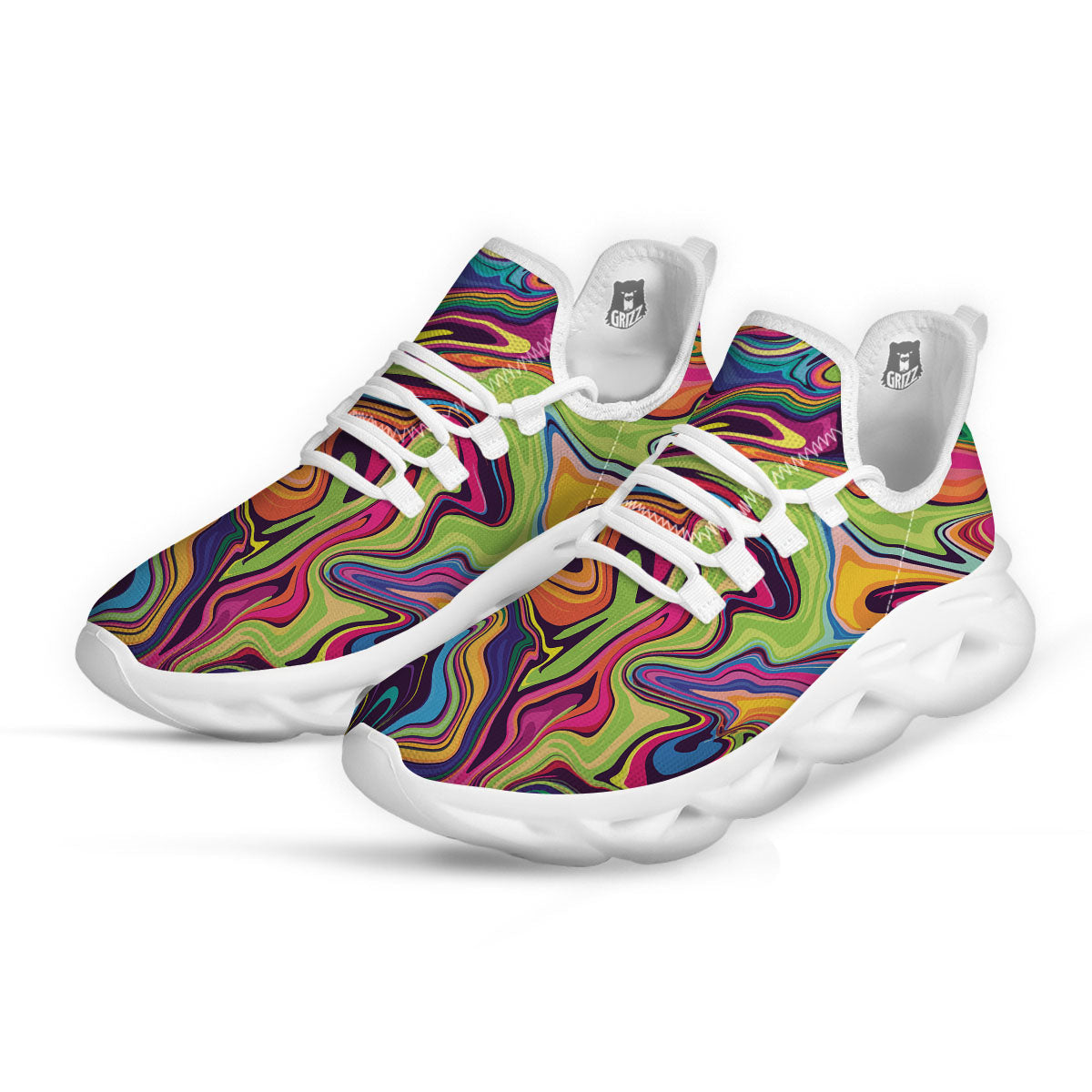 Colorful Psychedelic Print White Running Shoes-grizzshop