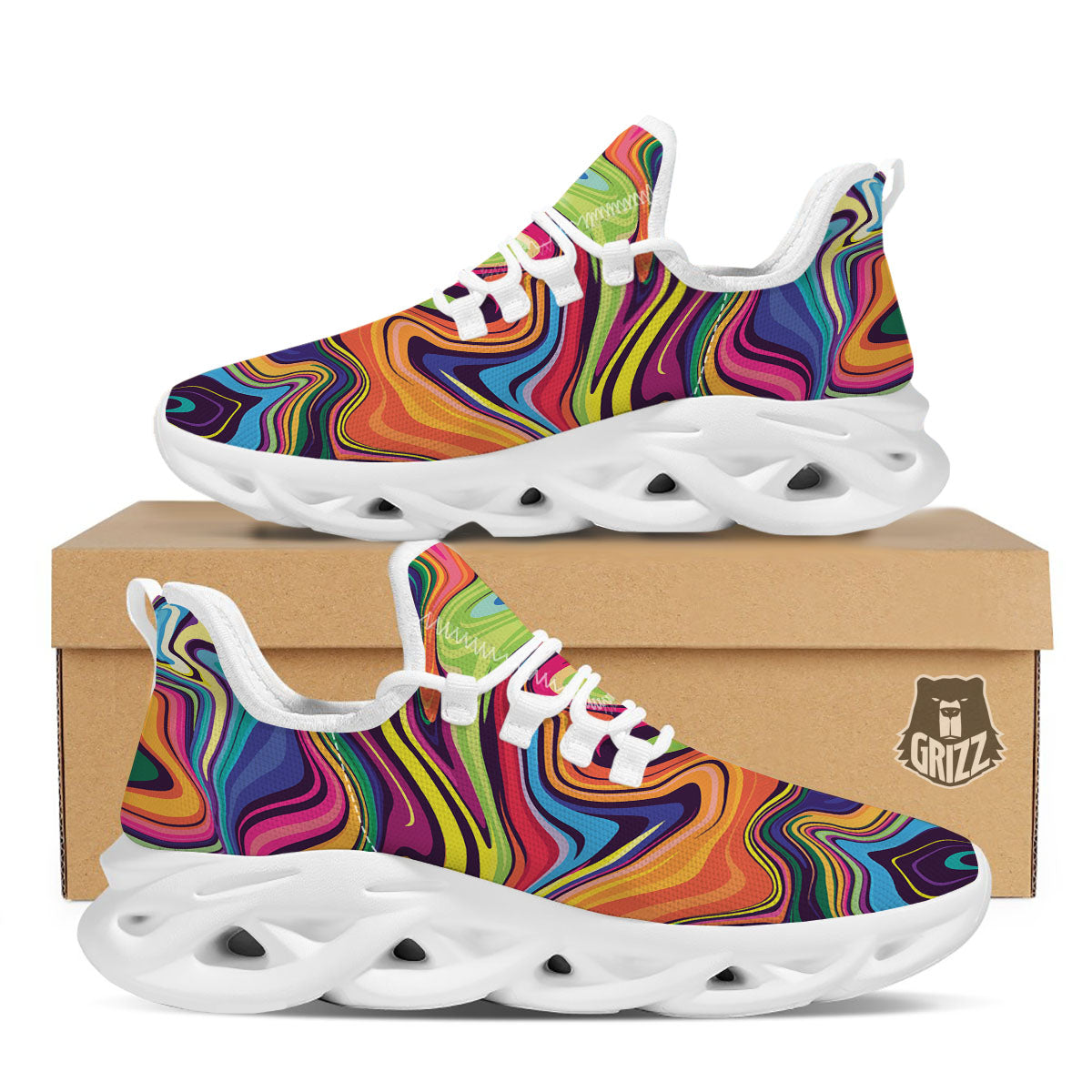 Colorful Psychedelic Print White Running Shoes-grizzshop