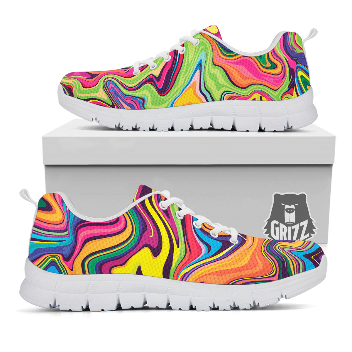 Colorful Psychedelic Print White Sneaker-grizzshop