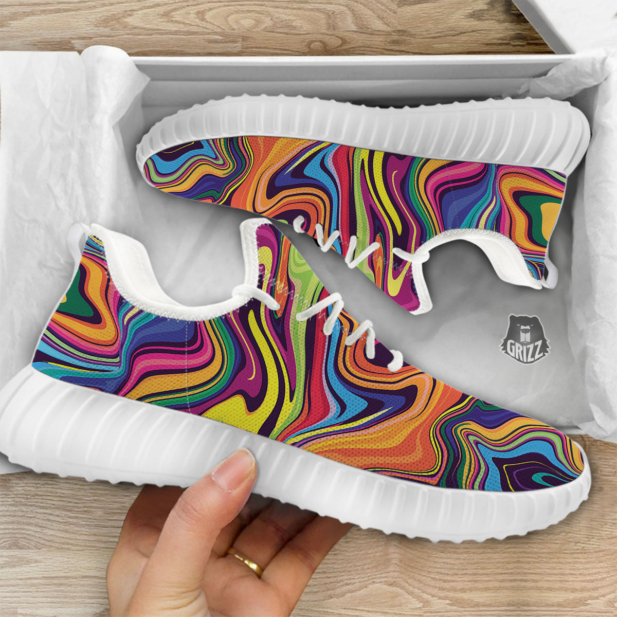 Colorful Psychedelic Print White Walking Shoes-grizzshop