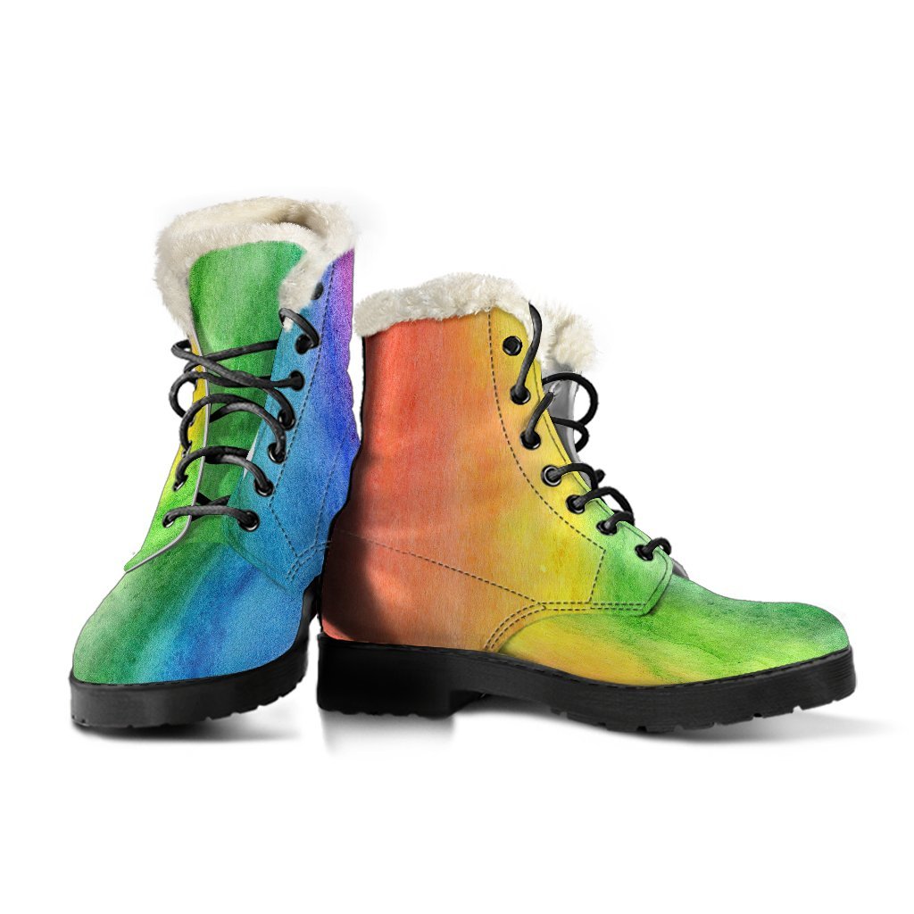 Colorful Rainbow Pattern Print Comfy Winter Boots-grizzshop