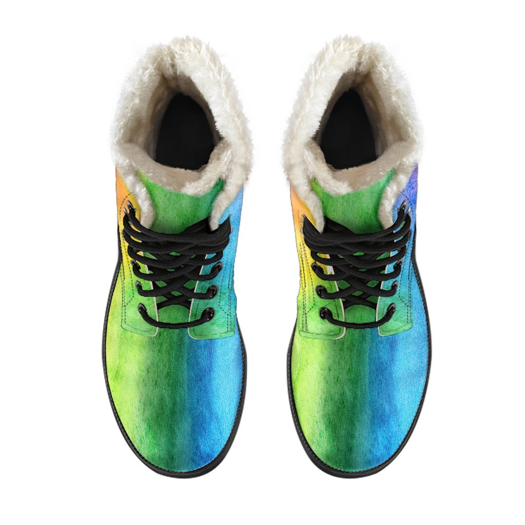 Colorful Rainbow Pattern Print Comfy Winter Boots-grizzshop