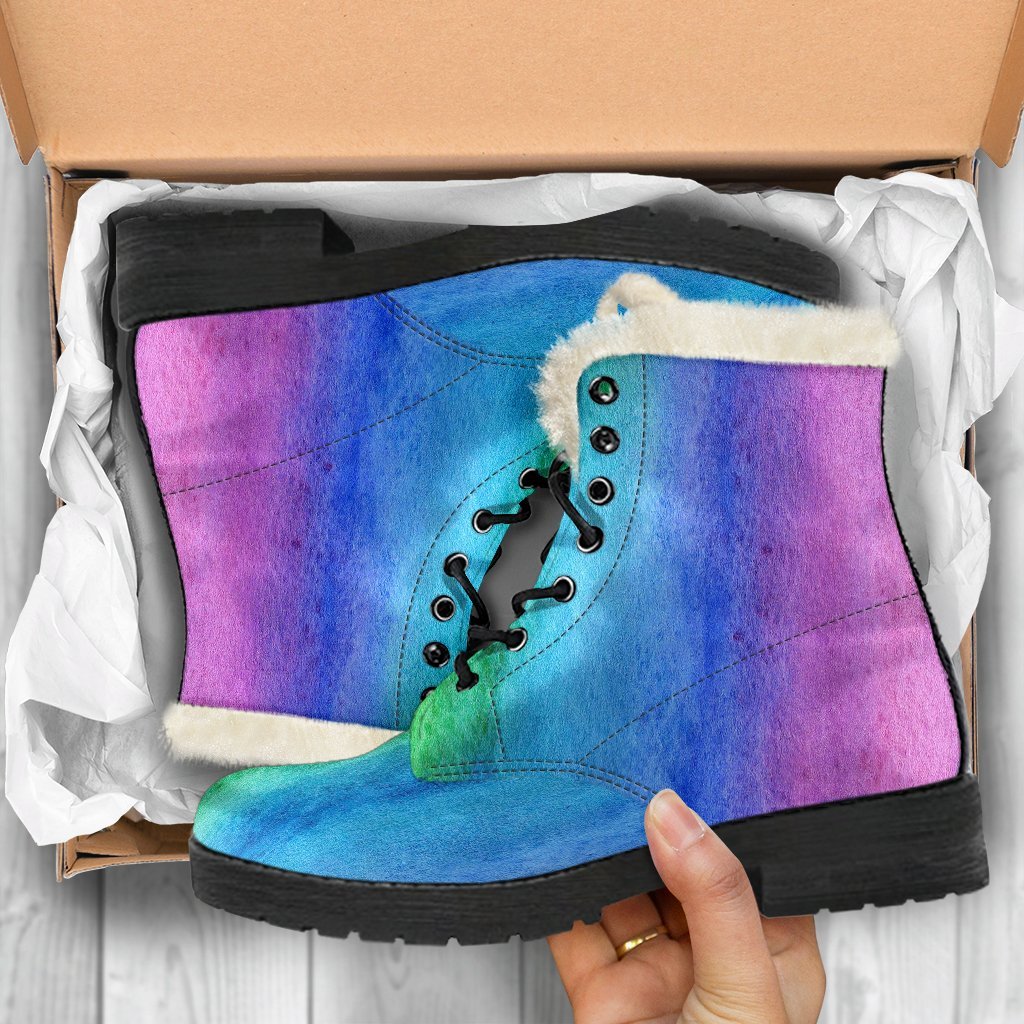 Colorful Rainbow Pattern Print Comfy Winter Boots-grizzshop