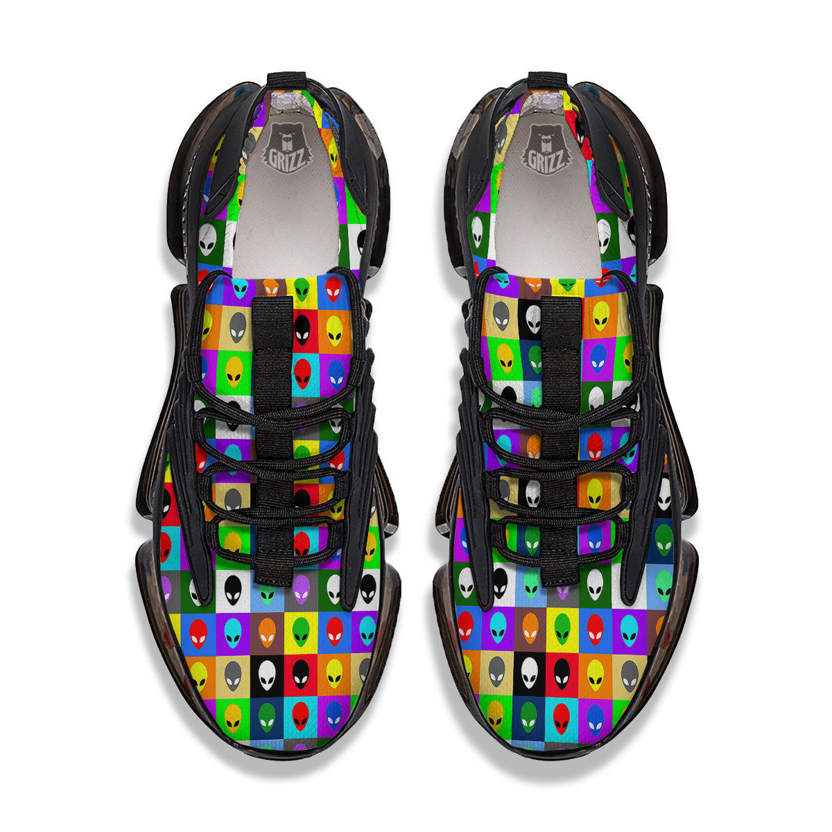 Colorful Retro Aliens Face Print Pattern Black Gym Shoes-grizzshop