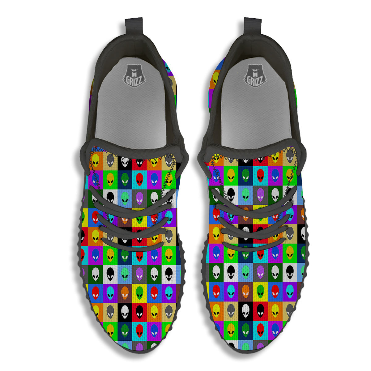 Colorful Retro Aliens Face Print Pattern Black Walking Shoes-grizzshop