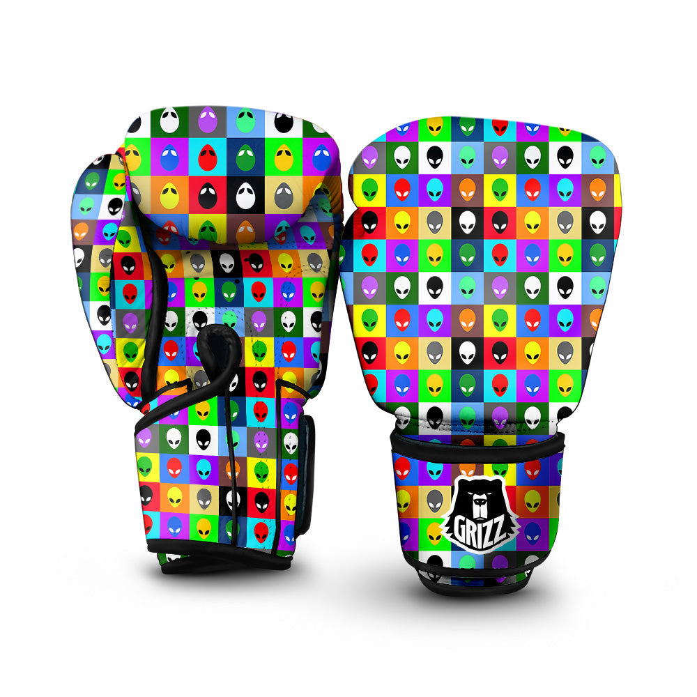 Colorful Retro Aliens Face Print Pattern Boxing Gloves-grizzshop