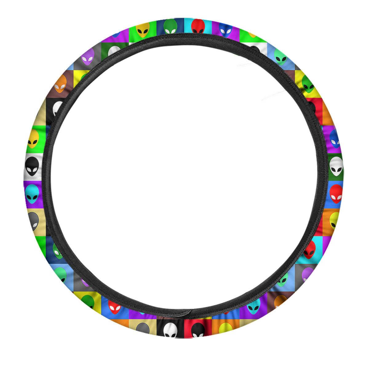 Colorful Retro Aliens Face Print Pattern Car Steering Wheel Cover-grizzshop