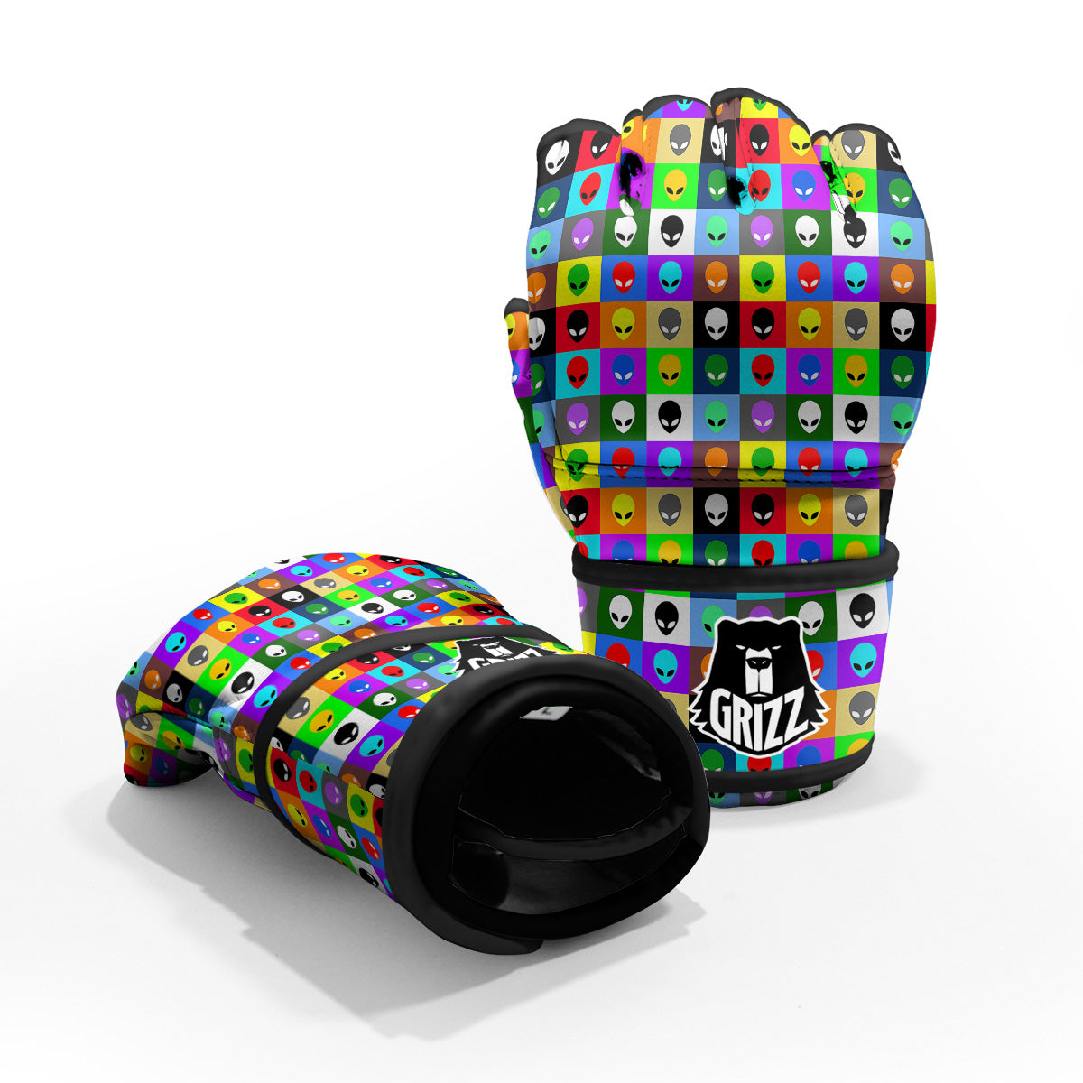 Colorful Retro Aliens Face Print Pattern MMA Gloves-grizzshop