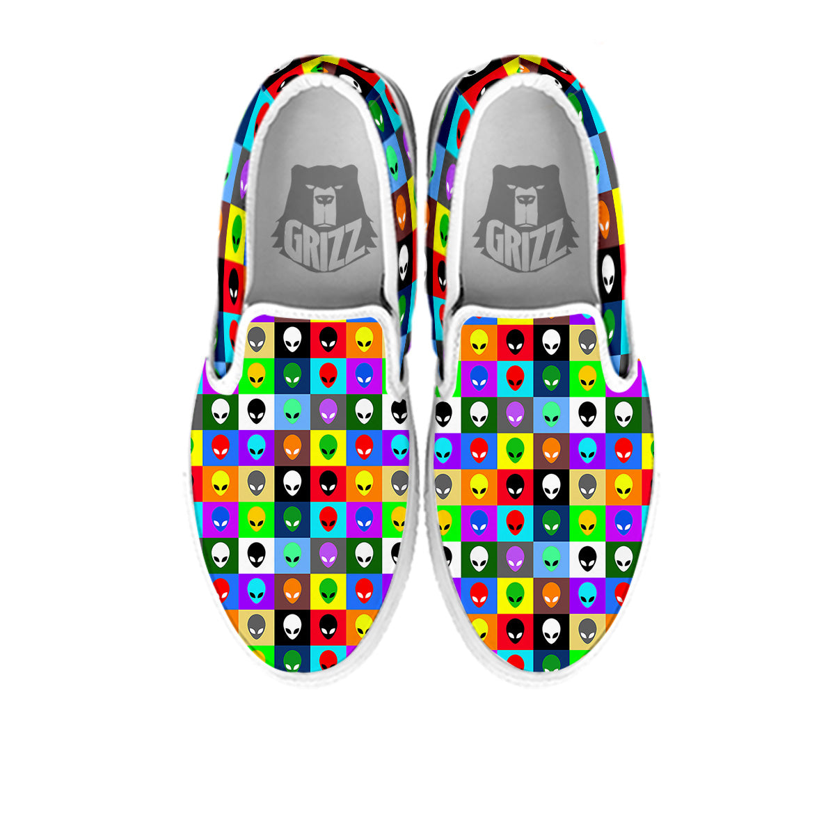 Colorful Retro Aliens Face Print Pattern White Slip On Shoes-grizzshop