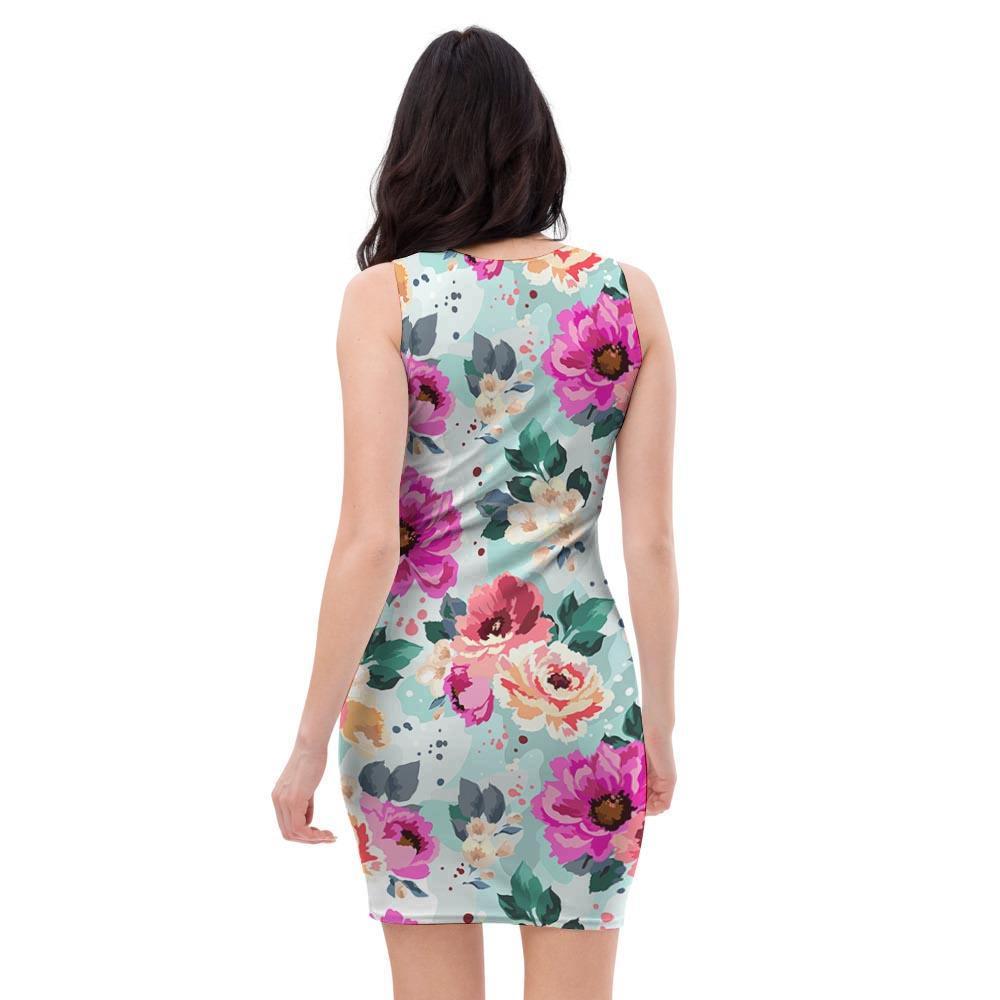 Colorful Rose Floral Bodycon Dress-grizzshop