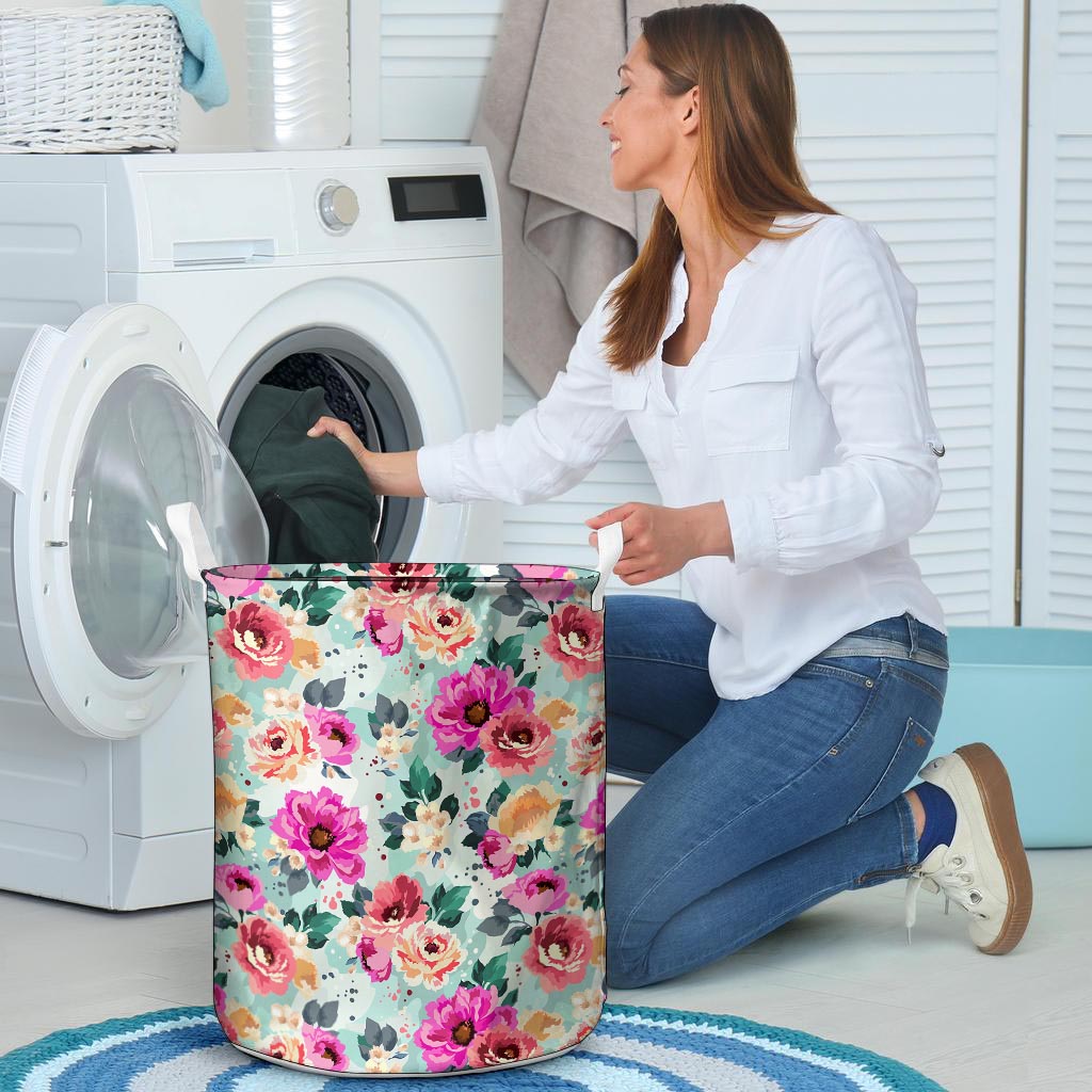 Colorful Rose Floral Laundry Basket-grizzshop