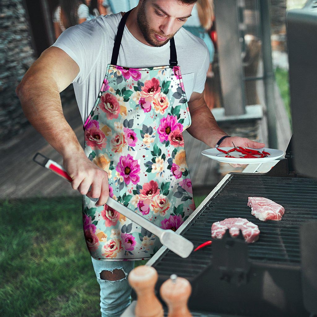 Colorful Rose Floral Men's Apron-grizzshop