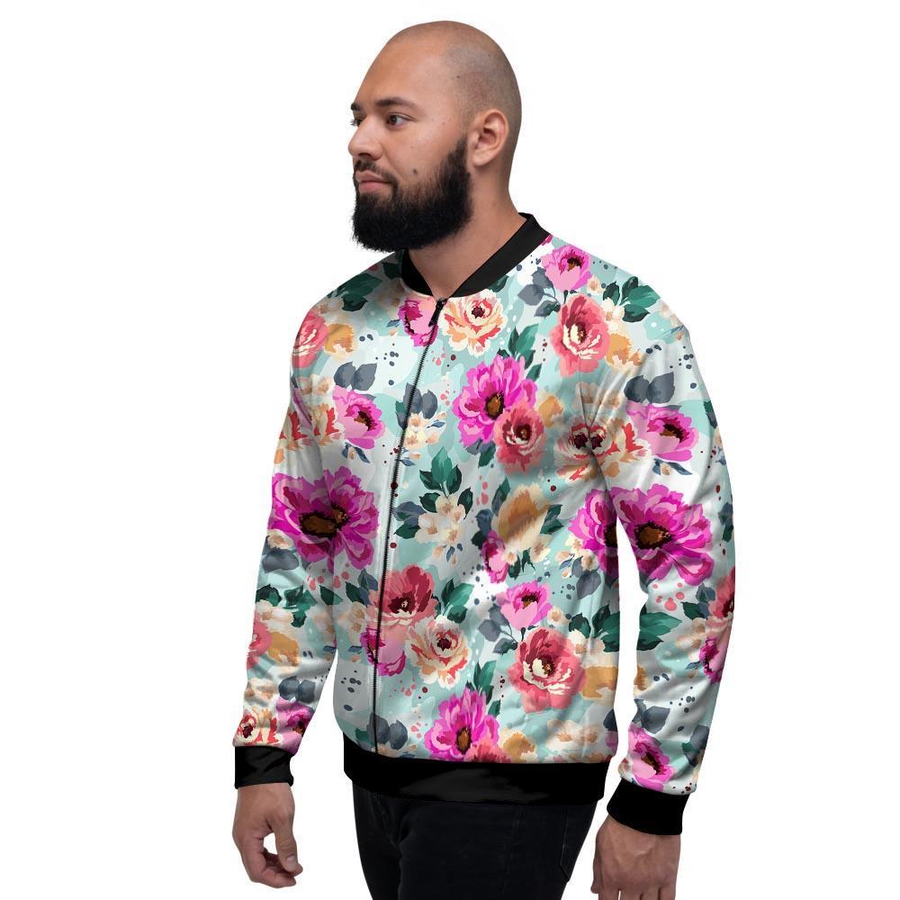 Colorful Rose Floral Men's Bomber Jacket-grizzshop