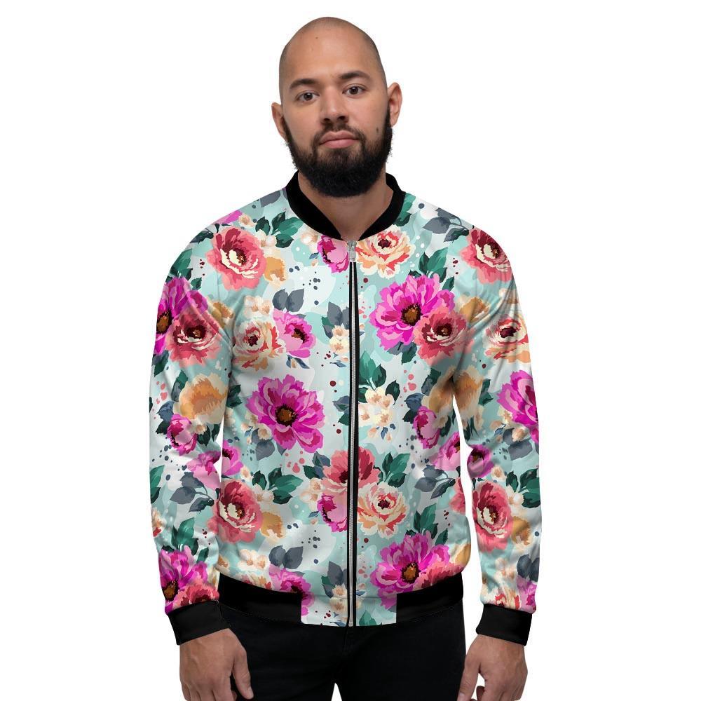 Colorful Rose Floral Men's Bomber Jacket-grizzshop