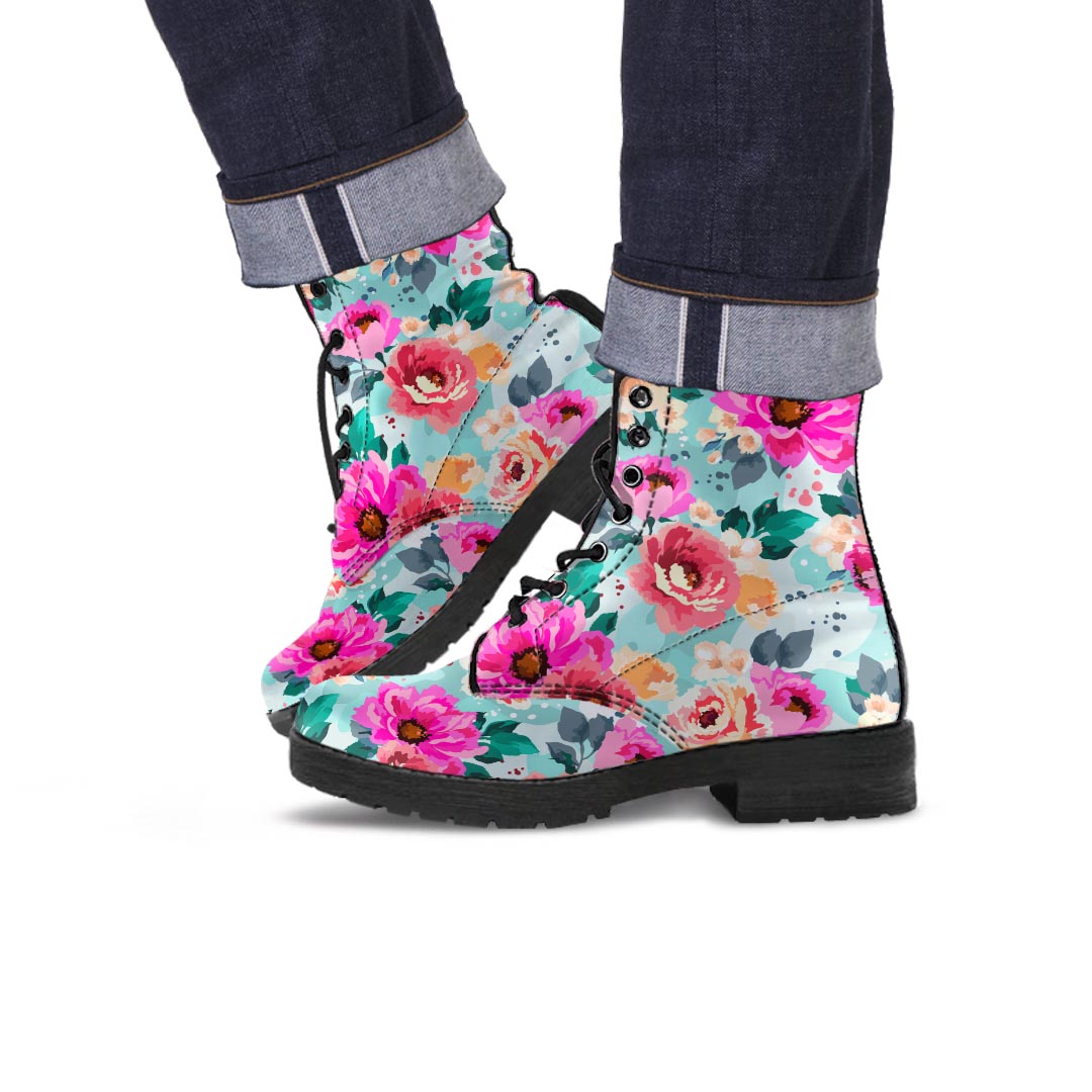 Colorful Rose Floral Men's Boots-grizzshop