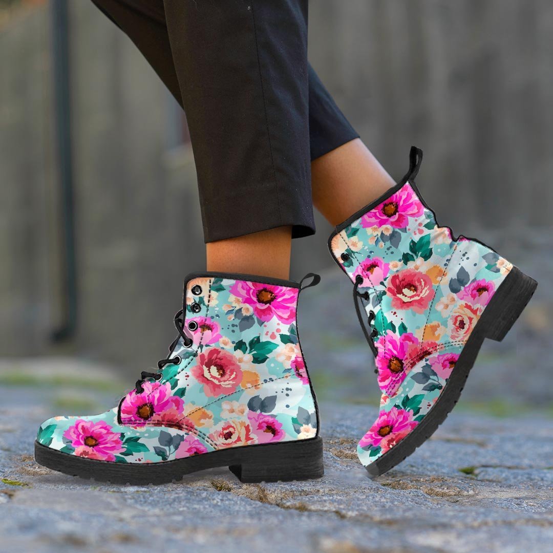 Colorful Rose Floral Men's Boots-grizzshop
