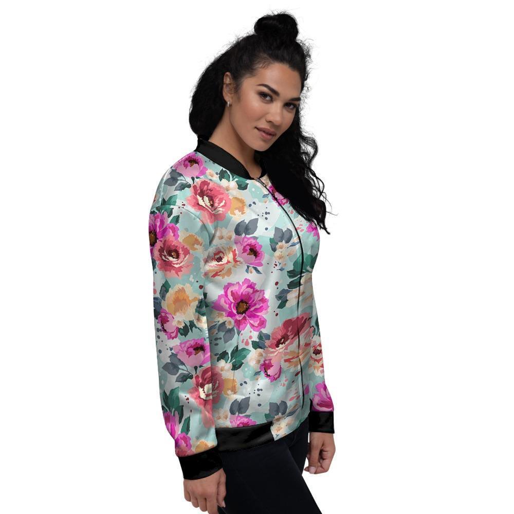 Colorful Rose Floral Women's Bomber Jacket-grizzshop