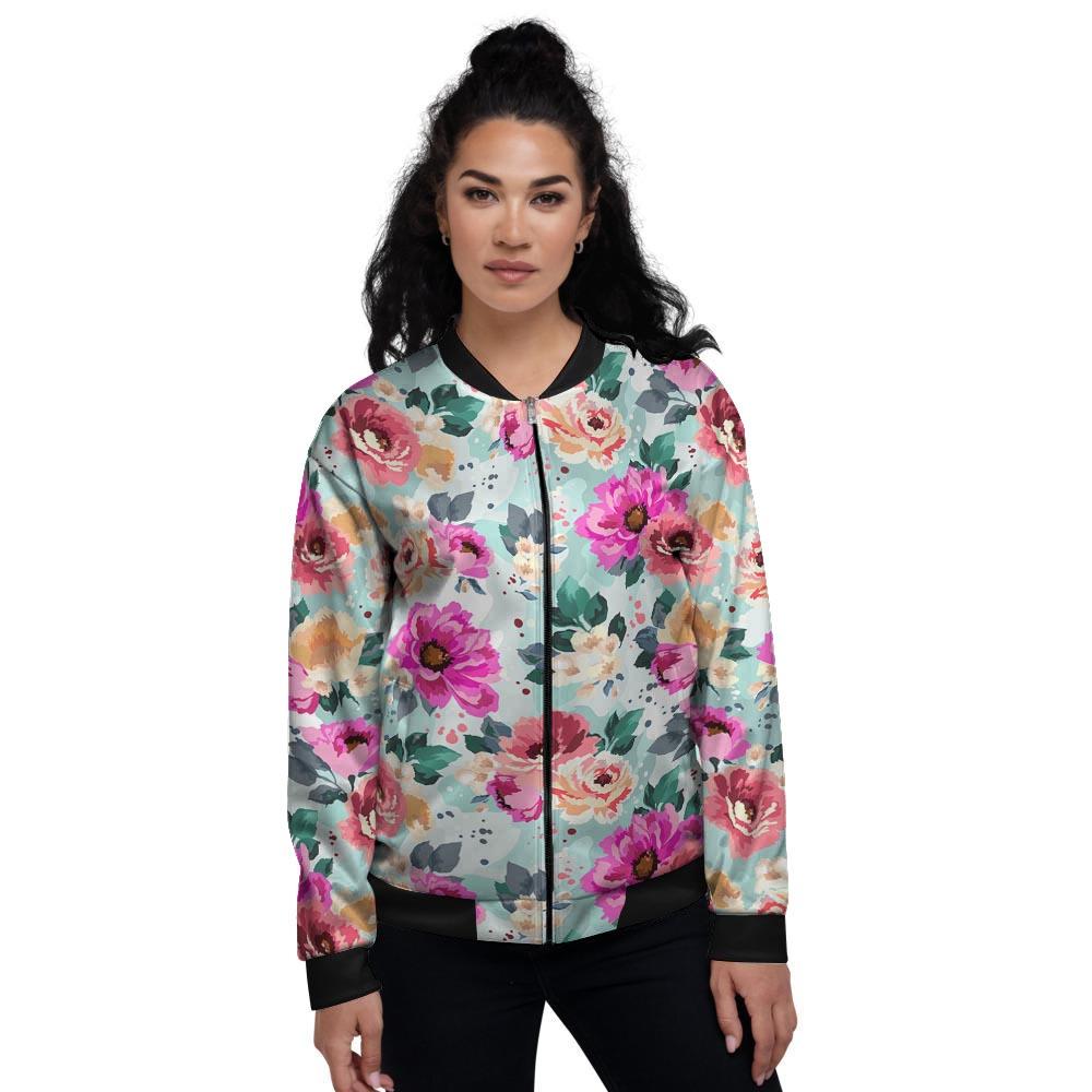 Colorful Rose Floral Women's Bomber Jacket-grizzshop
