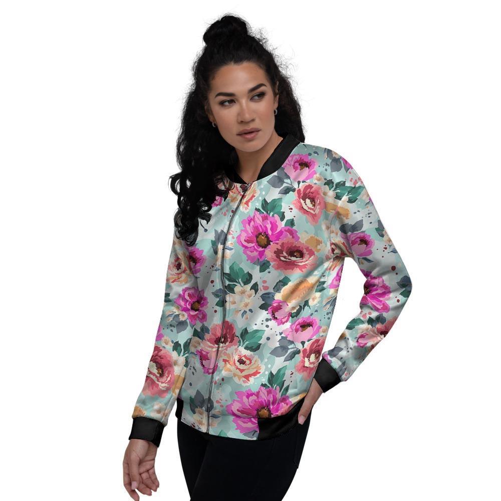 Colorful Rose Floral Women's Bomber Jacket-grizzshop