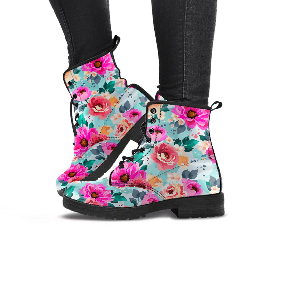 Colorful Rose Floral Women's Boots-grizzshop