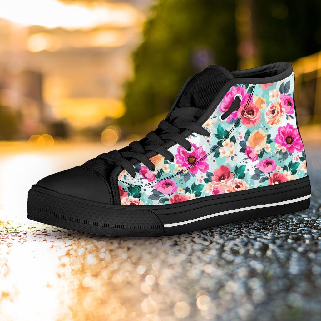 Colorful Rose Floral Women's High Top Shoes-grizzshop