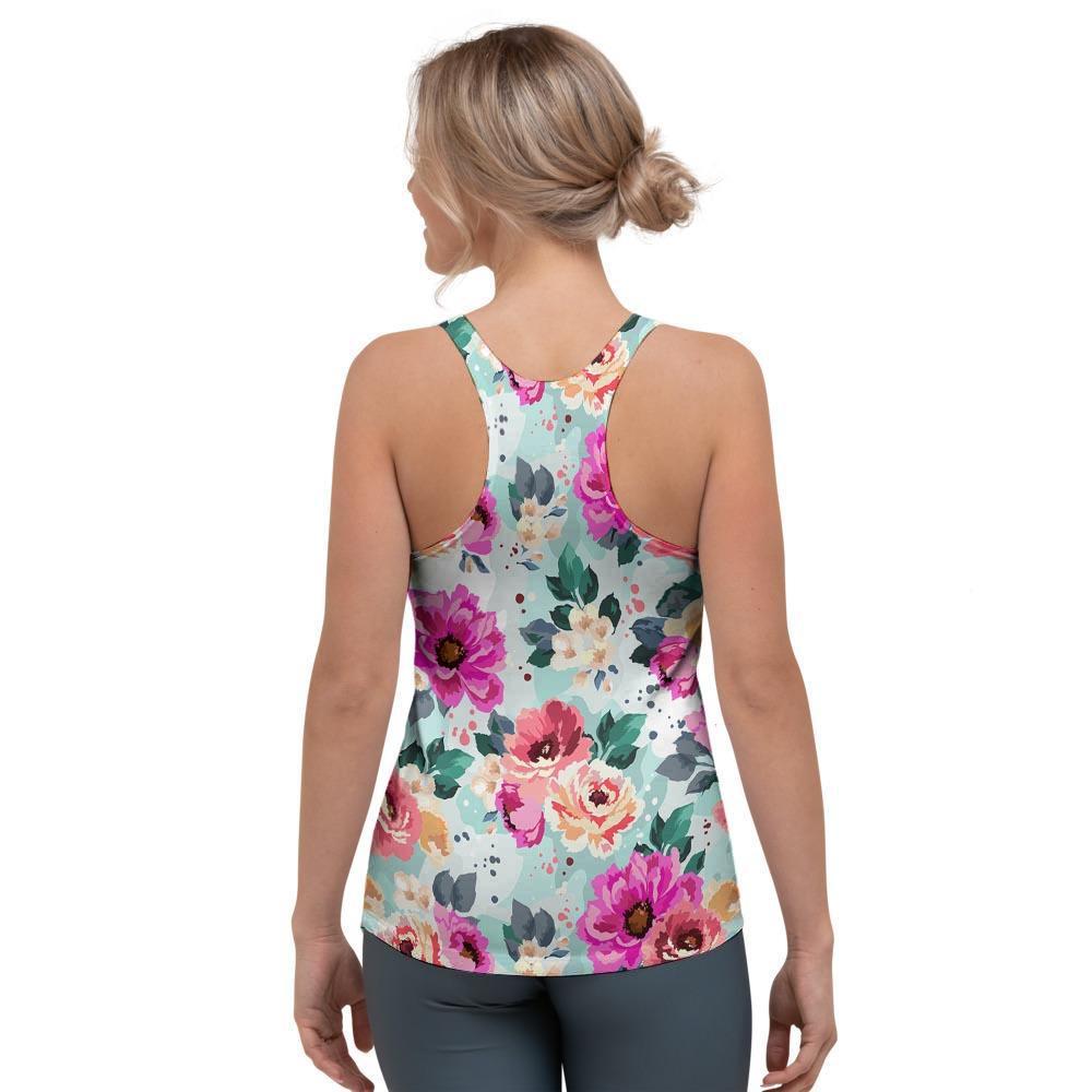 Colorful Rose Floral Women's Racerback Tank Top-grizzshop
