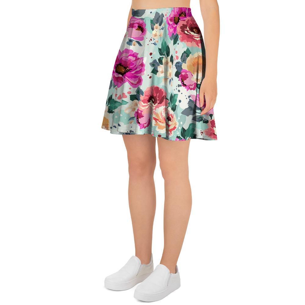 Colorful Rose Floral Women's Skirt-grizzshop
