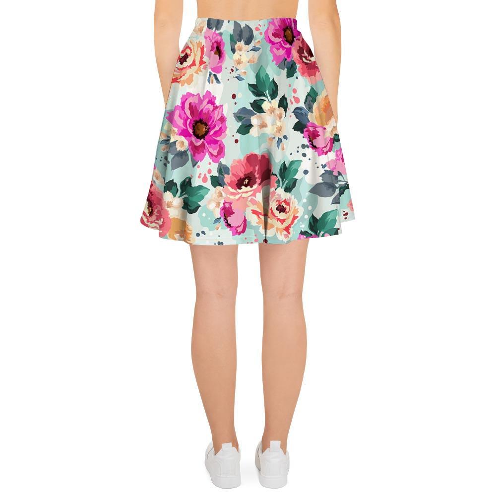 Colorful Rose Floral Women's Skirt-grizzshop