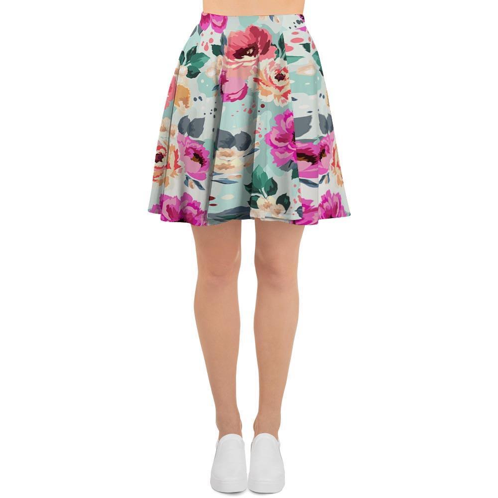 Colorful Rose Floral Women's Skirt-grizzshop