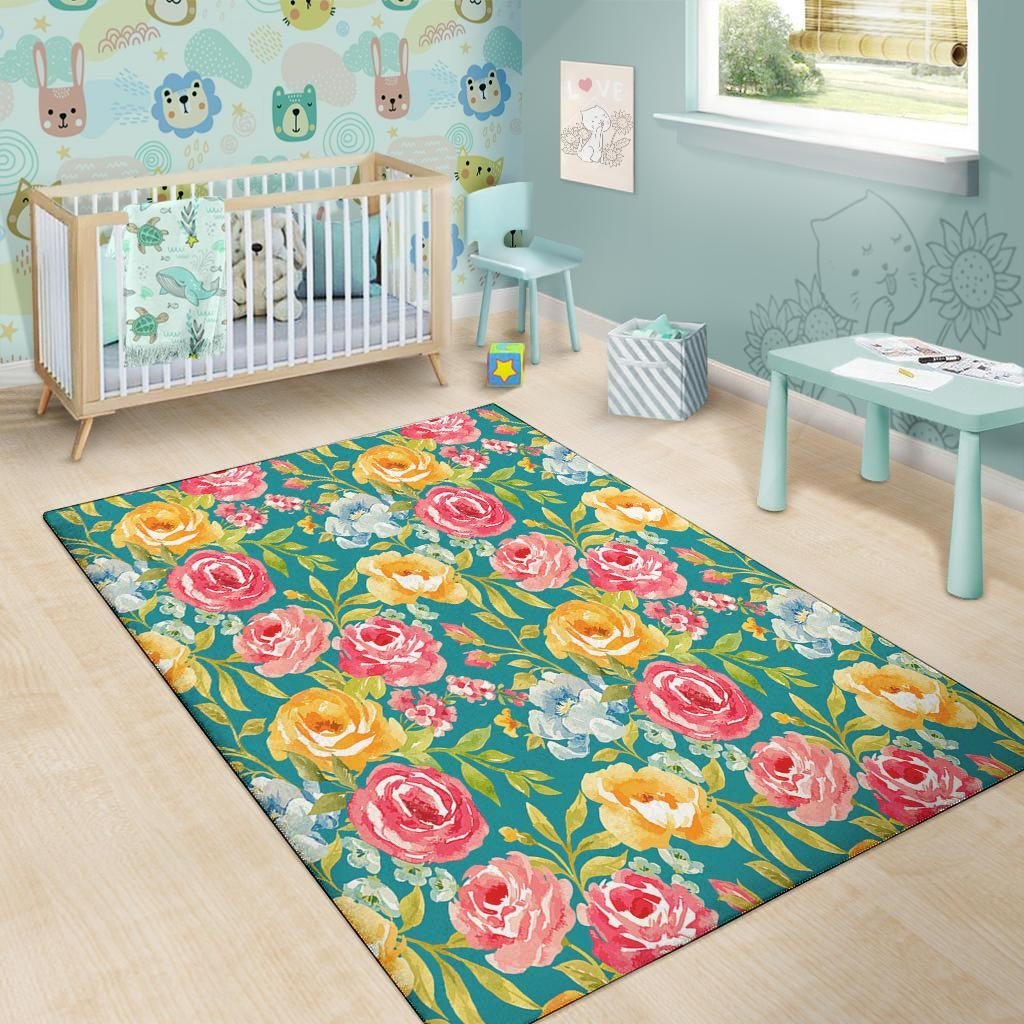 Colorful Rose Flower Floor Mat-grizzshop