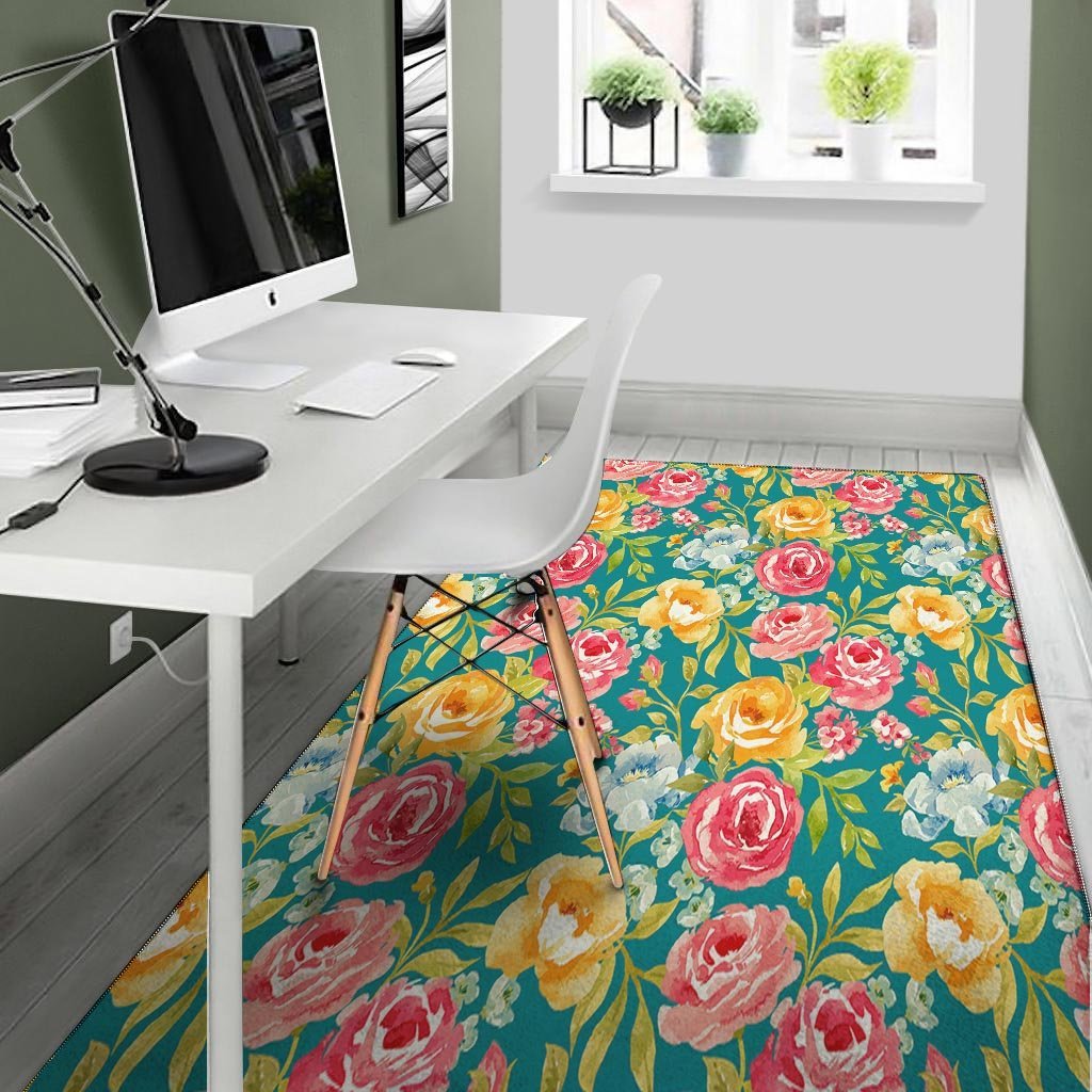 Colorful Rose Flower Floor Mat-grizzshop