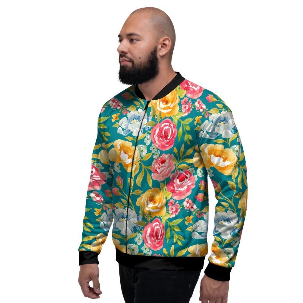 Colorful Rose Flower Men's Bomber Jacket-grizzshop