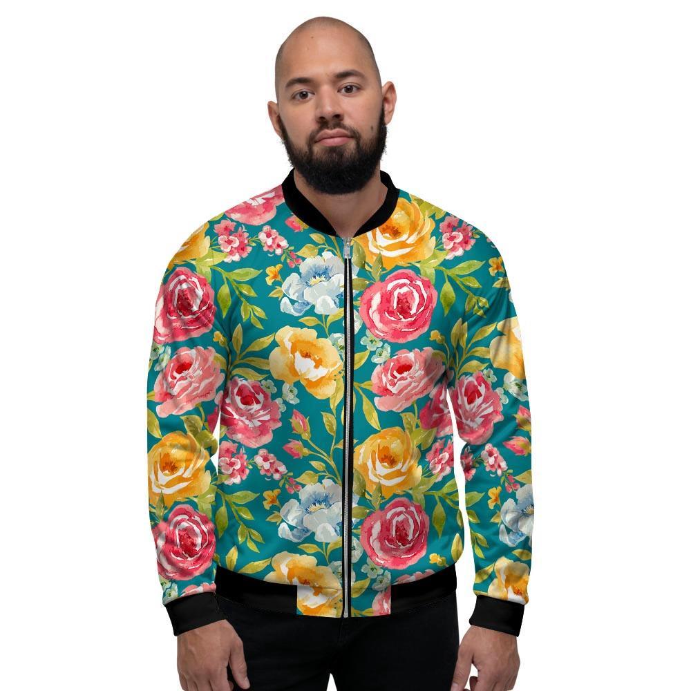 Colorful Rose Flower Men's Bomber Jacket-grizzshop
