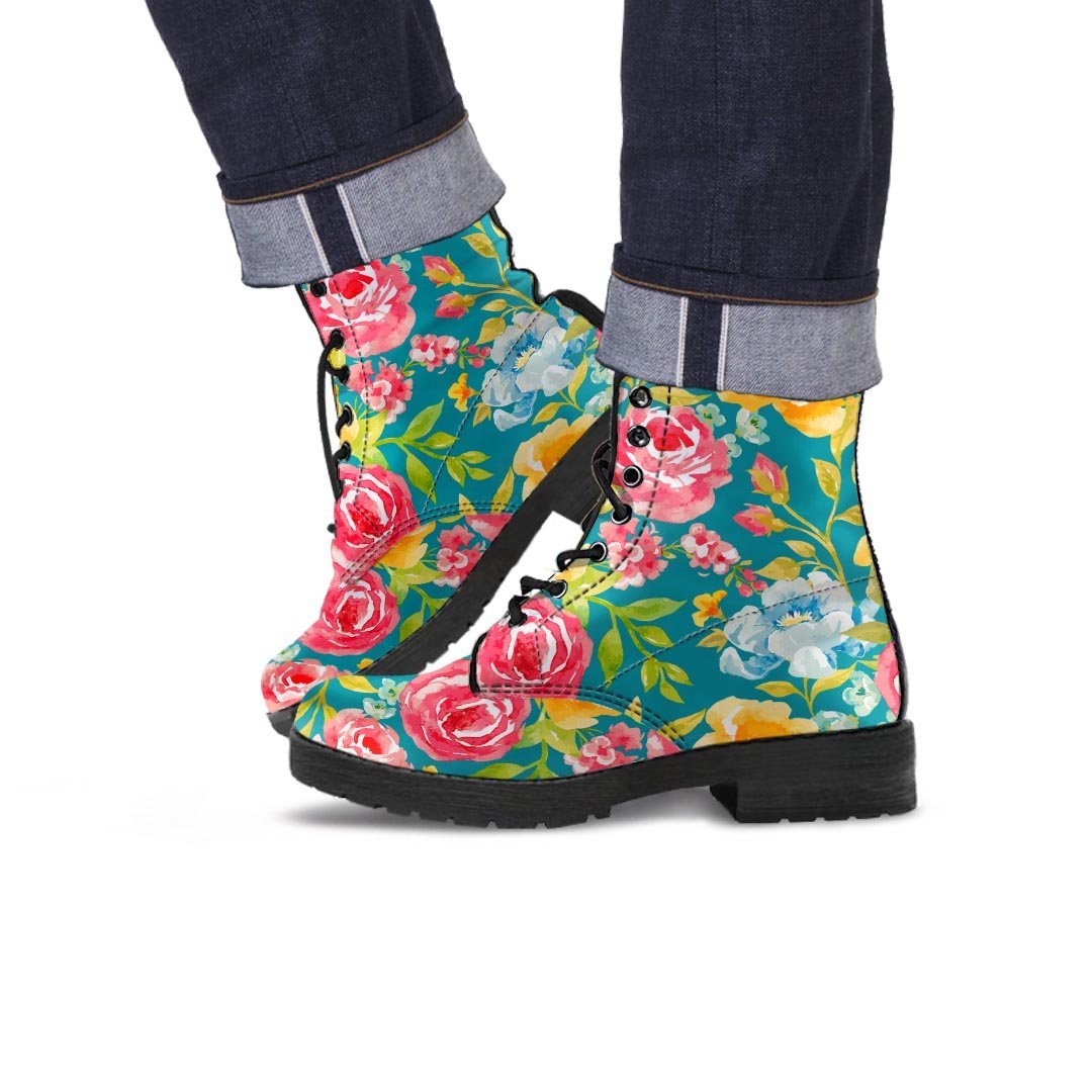 Colorful Rose Flower Men's Boots-grizzshop