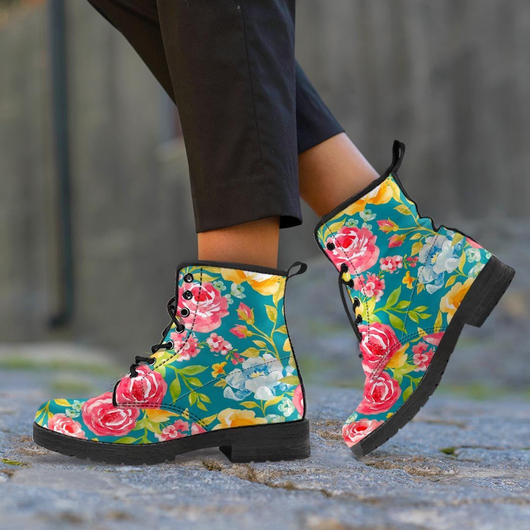 Colorful Rose Flower Men's Boots-grizzshop
