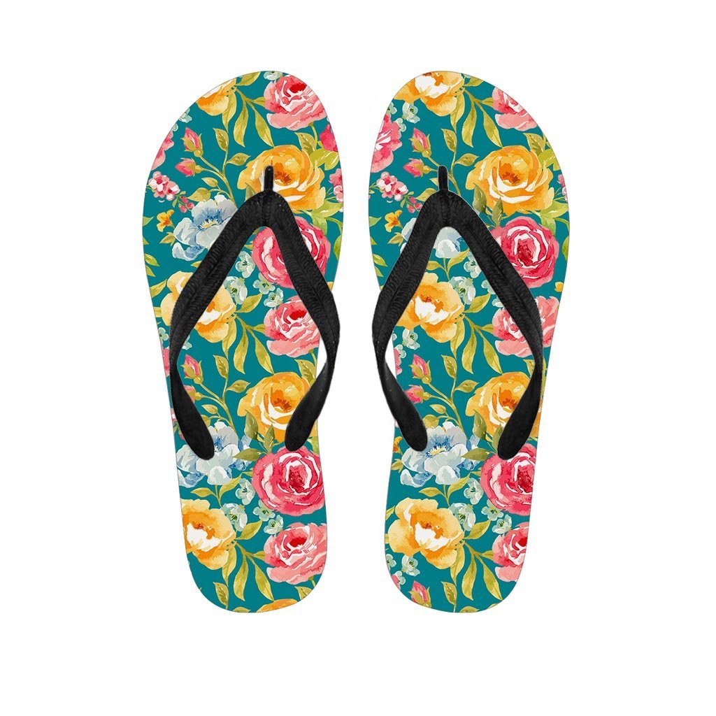Colorful Rose Flower Men's Flip Flops-grizzshop